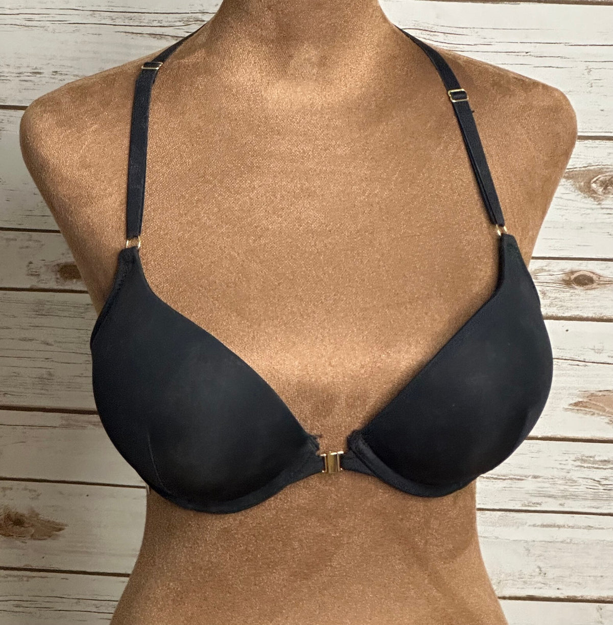 Adore Me black floral lace racerback plunge push-up bra Size 32D