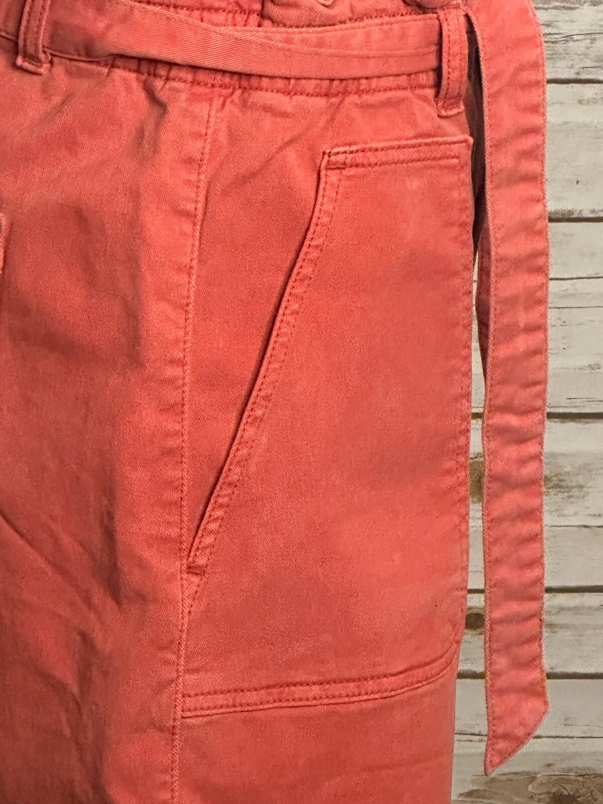 LOFT washed coral red paperbag high-waisted cotton/Lyocell utility shorts Small