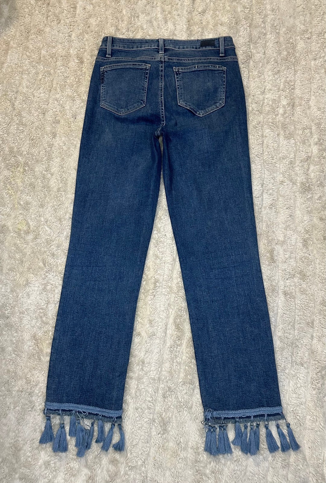 Paige Jacqueline Straight medium wash fringe tassel hem denim jeans Size 29 boho