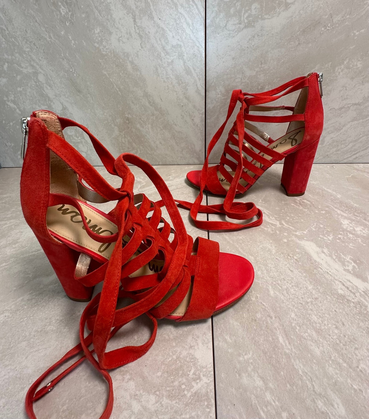 Sam Edelman Yarina red suede strappy caged ankle strap gladiator sandals Size 6