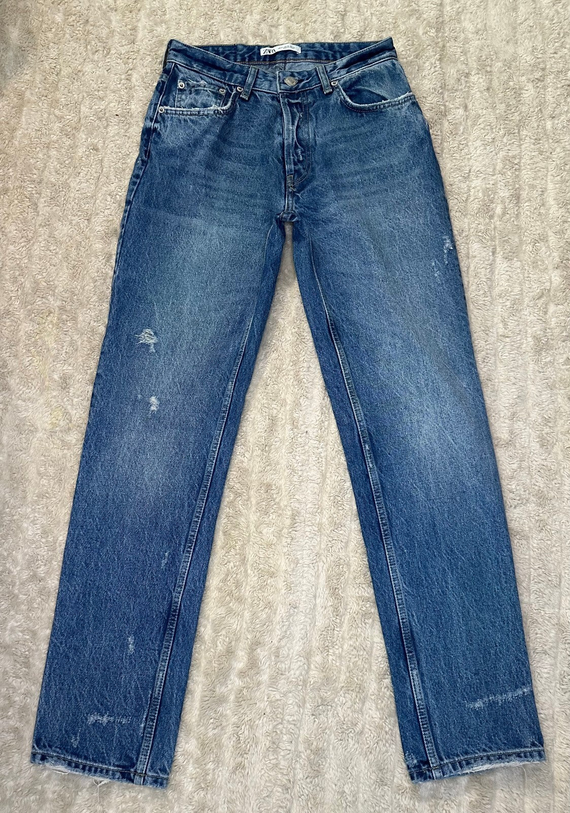 Zara distressed medium wash button-up straight leg denim jeans Size 30 indie Y2K
