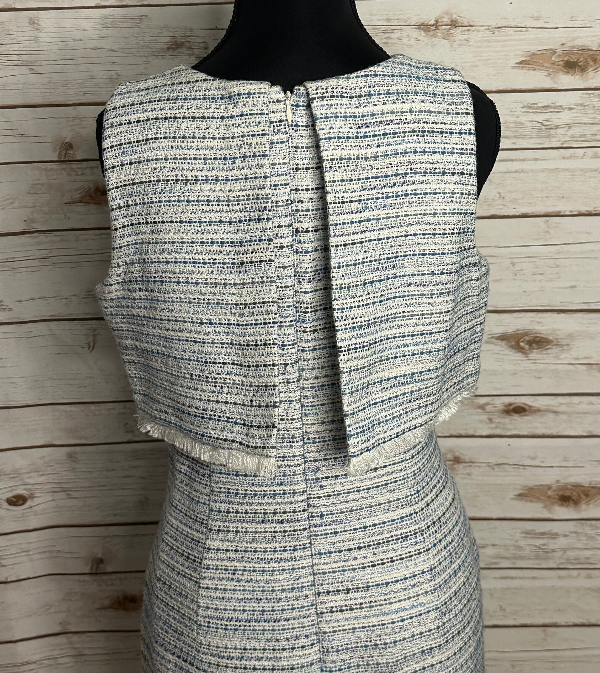 Ann Taylor blue white boucle tweed sleeveless cape sheath dress Size 4 old money