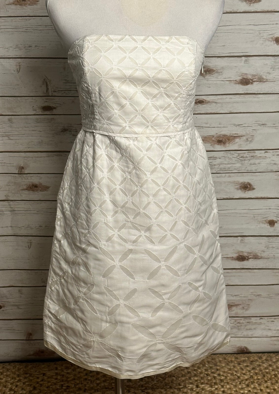 J.Crew ivory embroidered strapless 100% cotton fit & flare dress Size 6 bridal