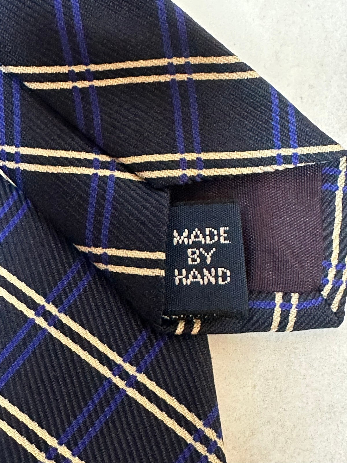 Vintage Polo by Ralph Lauren navy cream plaid 100% silk tie preppy old money