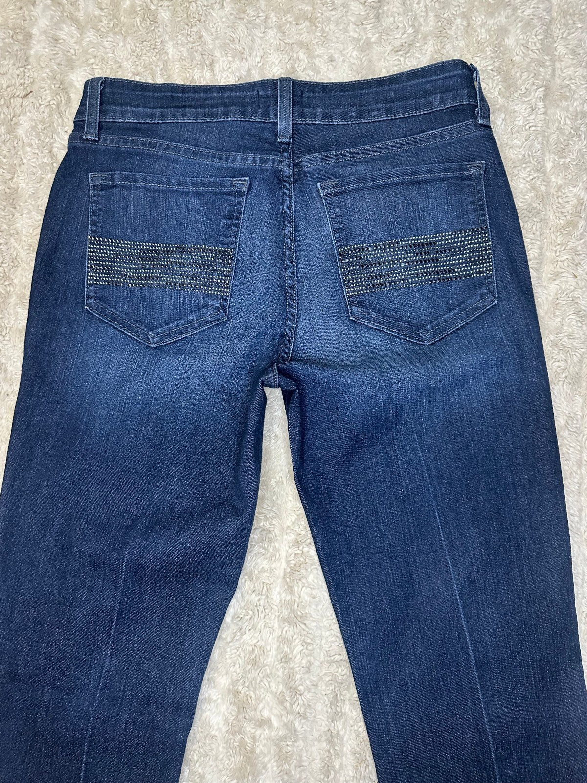 NYDJ Marilyn Straight dark wash studded embellishment stretch denim jeans Size 6