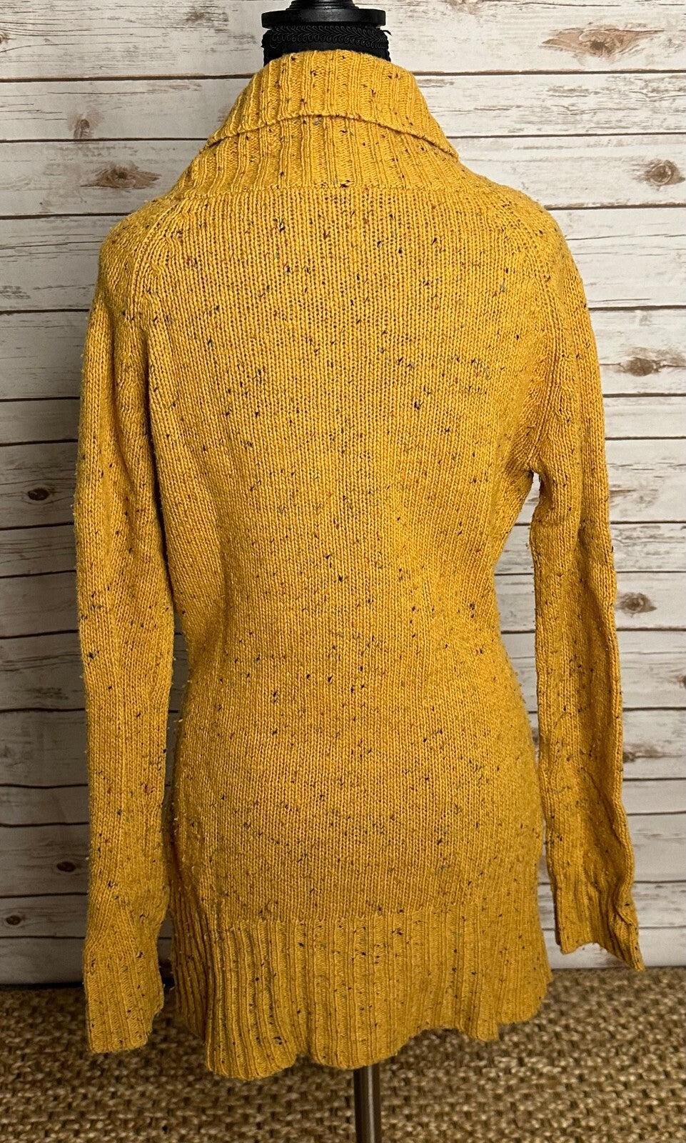 Free People yellow speckled marled shawl collar long sleeve wool sweater Small