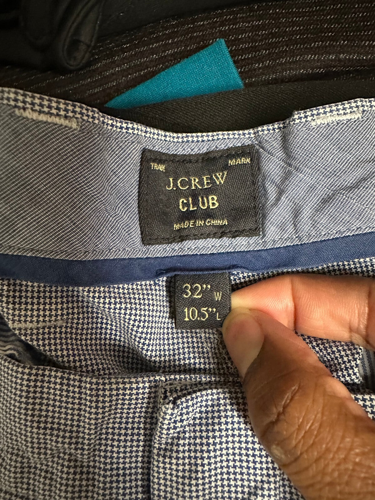 J.Crew Club blue white houndstooth cotton chino shorts Size 32 preppy coastal