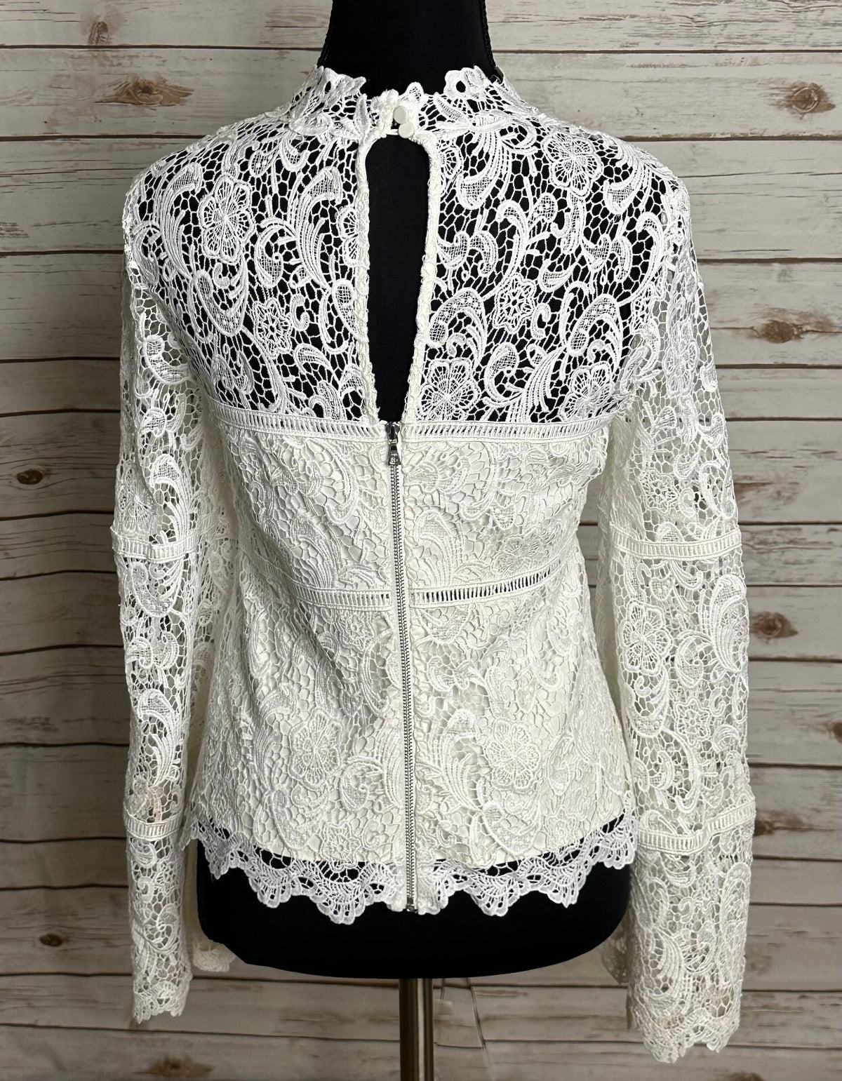 Bardot X REVOLVE Sansa white mock neck lace flared sleeve top Size 4 coquette