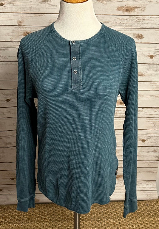 Lucky Brand Slub Thermal teal waffle knit long raglan sleeve henley Size Small