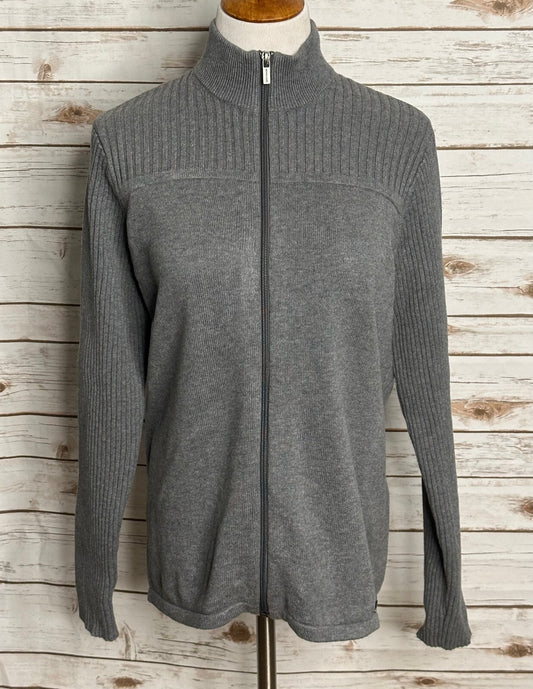 Michael Kors grey ribbed knit long sleeve full zip sweater Medium minimalism