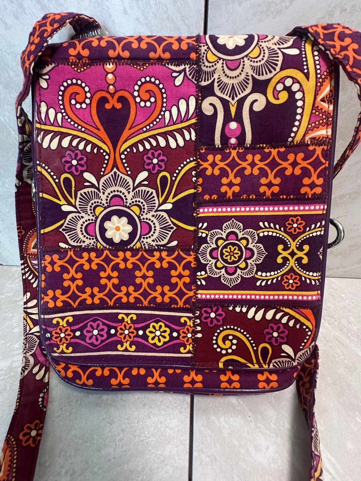 Vera Bradley retired burgundy Safari Sunset patchwork hipster crossbody bag