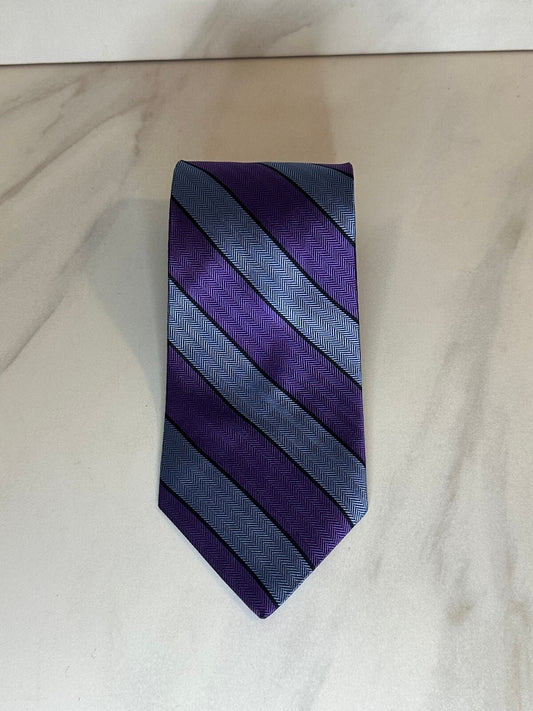 Brooks Brothers purple blue herringbone diagonal striped 100% silk tie preppy