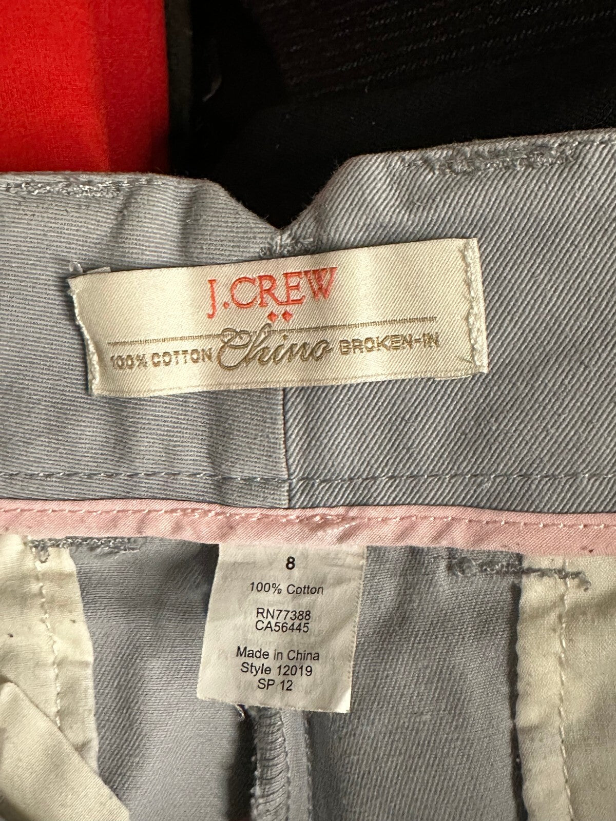 J.Crew Broken-In grey pink lobster embroidered chino shorts Size 8 preppy