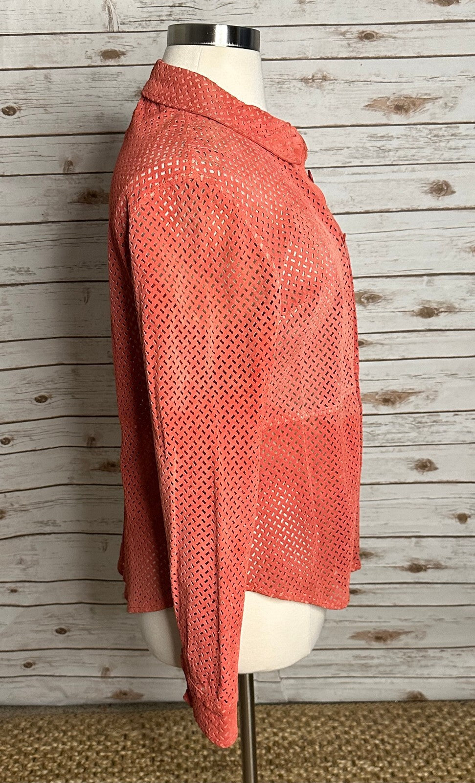 Co & Eddy coral laser-cut 100% suede button-up shirt jacket/shacket XL Western