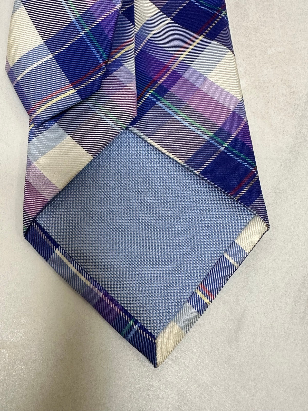 Tommy Hilfiger navy lavender plaid madras 100% silk tie classic preppy old money