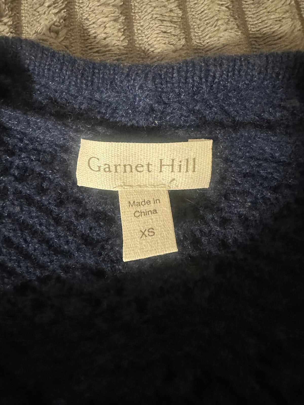 Garnet Hill navy blue cashmere linen pointelle knit open cardigan sweater XS