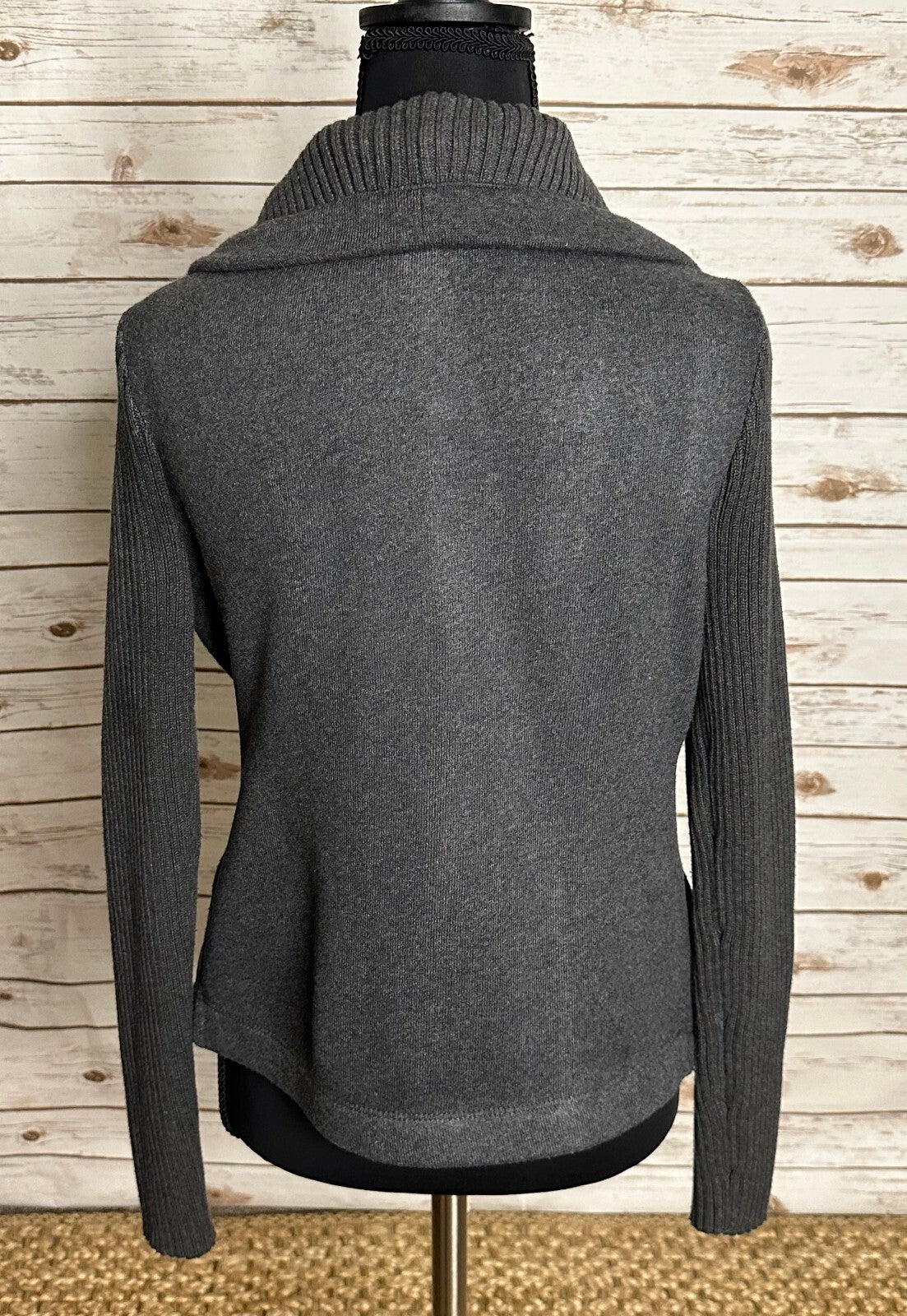 White House Black Market grey cotton-blend waterfall shawl collar cardigan XS