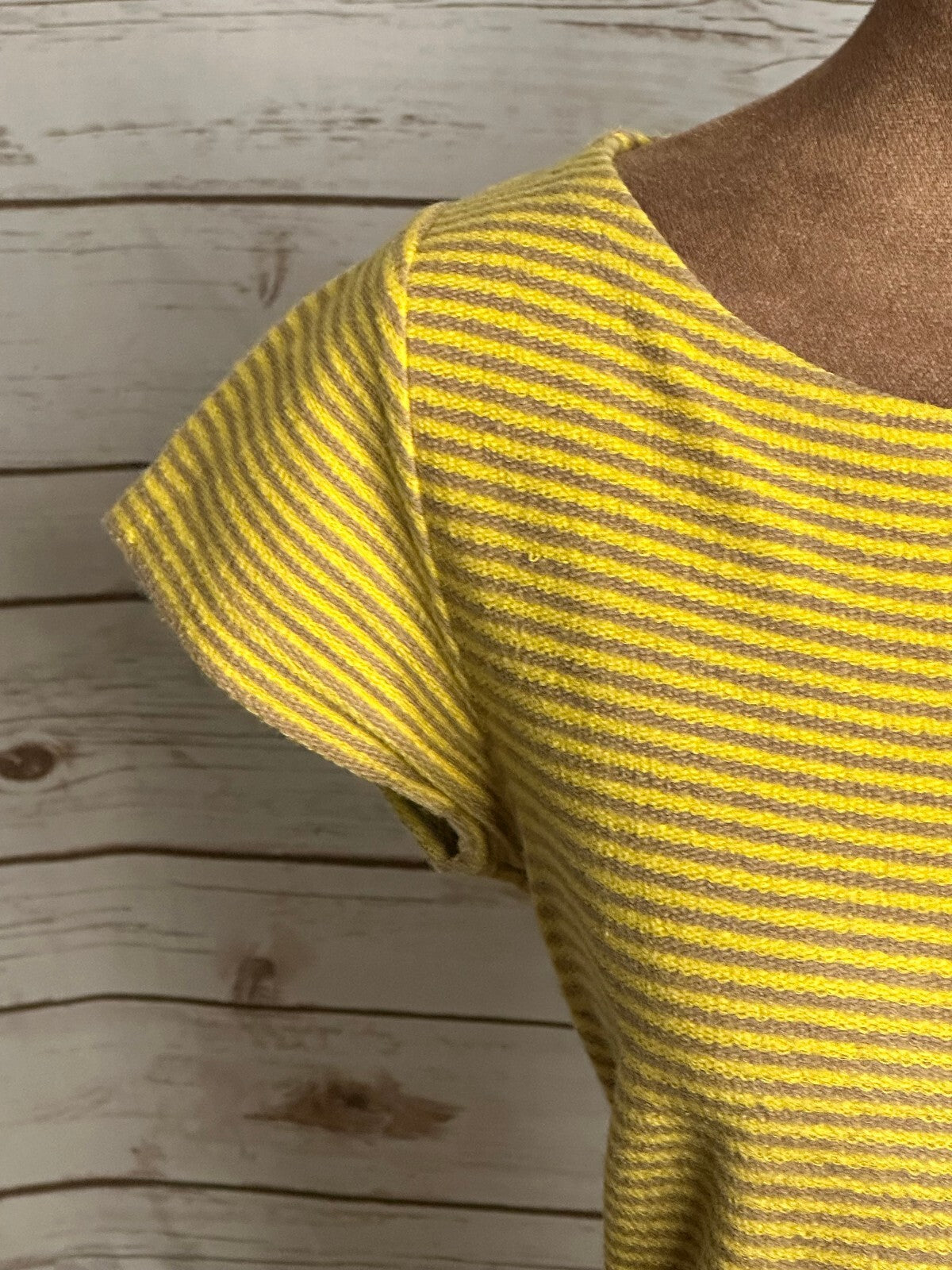 Carven yellow beige striped short sleeve knit sheath dress Size Small twee