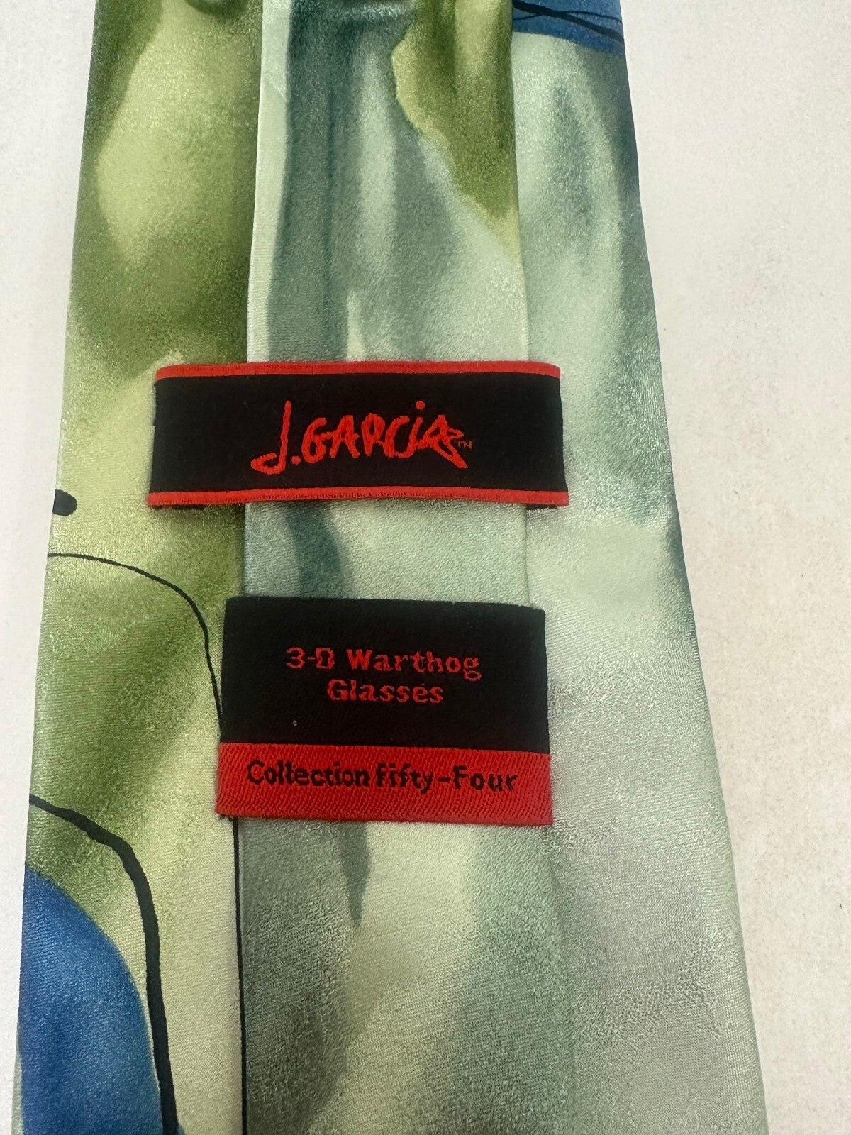 Vintage J. Garcia 3-D Warthog Glasses Collection 54 green abstract 100% silk tie