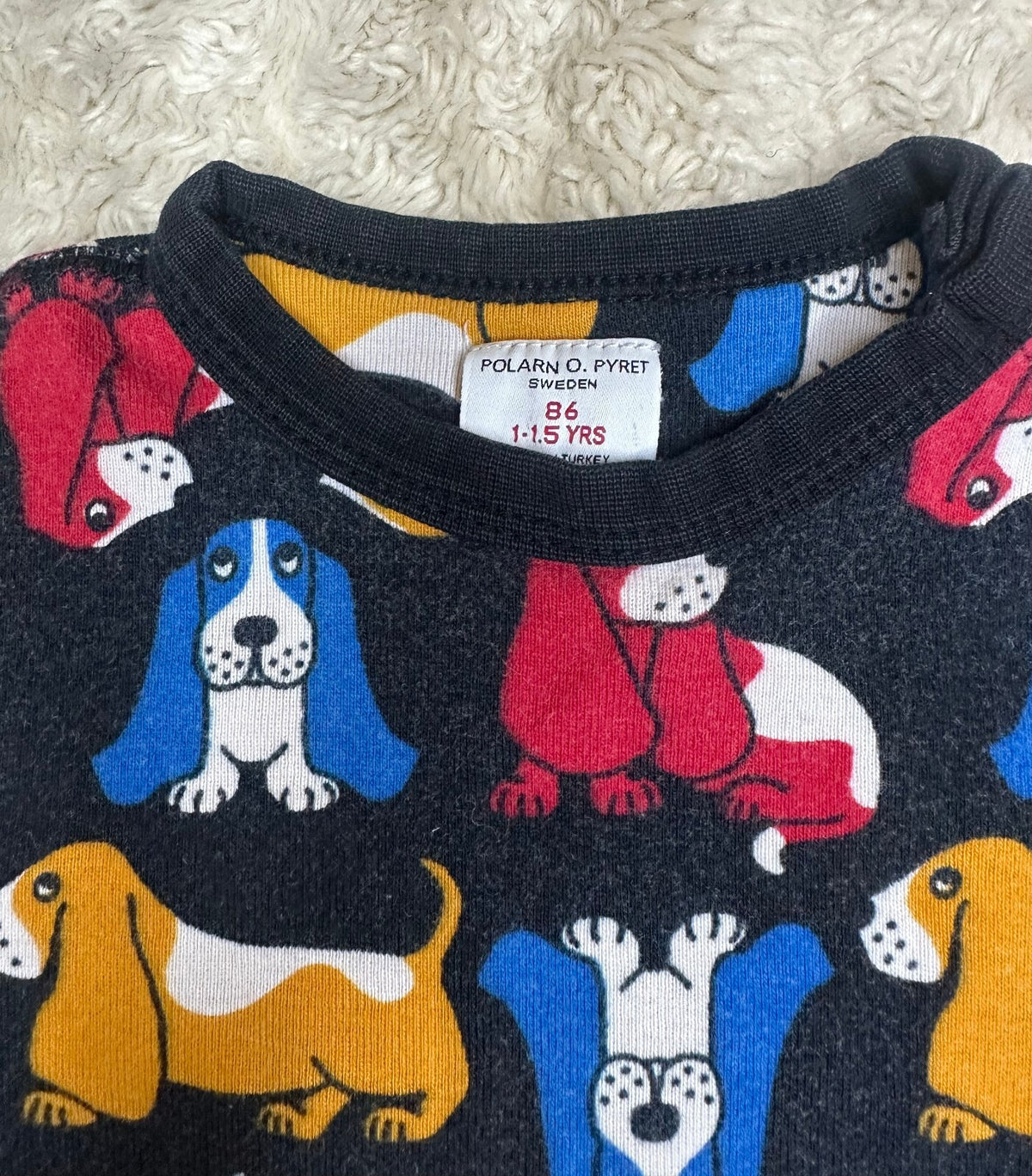 Polarn O. Pyret Sweden black multicolored dog 100% cotton long sleeve one-piece