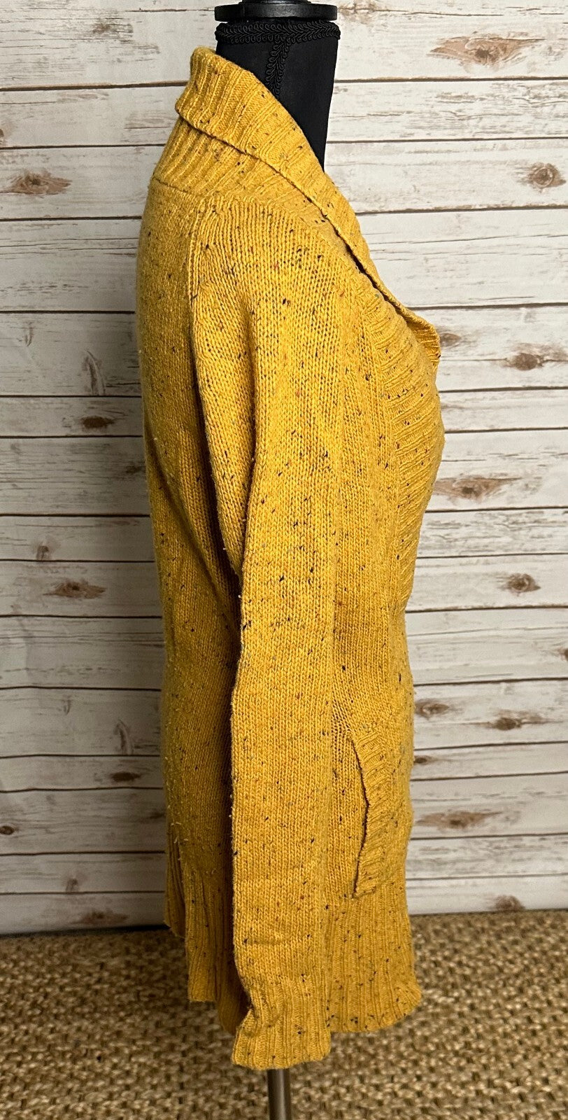 Free People yellow speckled marled shawl collar long sleeve wool sweater Small