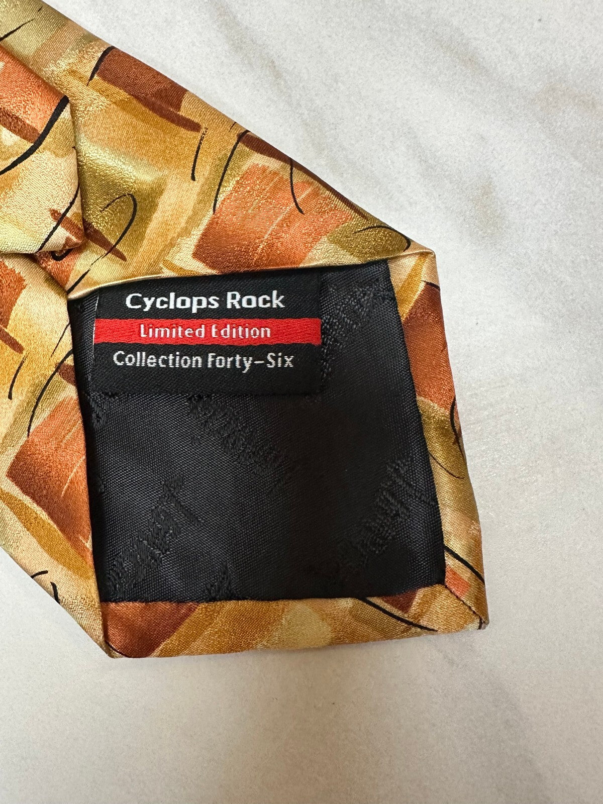 J. Garcia Cyclops Rock Limited Edition Collection 46 gold abstract 100% silk tie