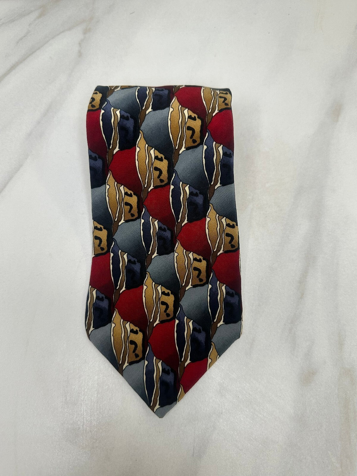 Vintage J. Garcia burgundy grey abstract geometric 100% silk tie made in USA