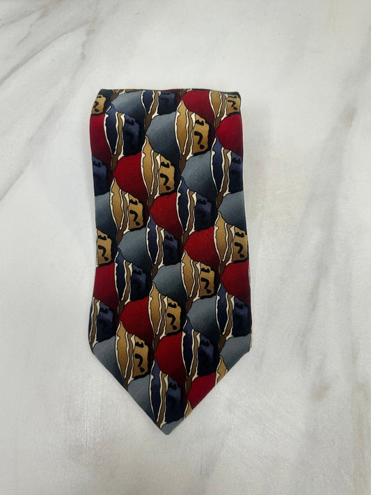 Vintage J. Garcia burgundy grey abstract geometric 100% silk tie made in USA