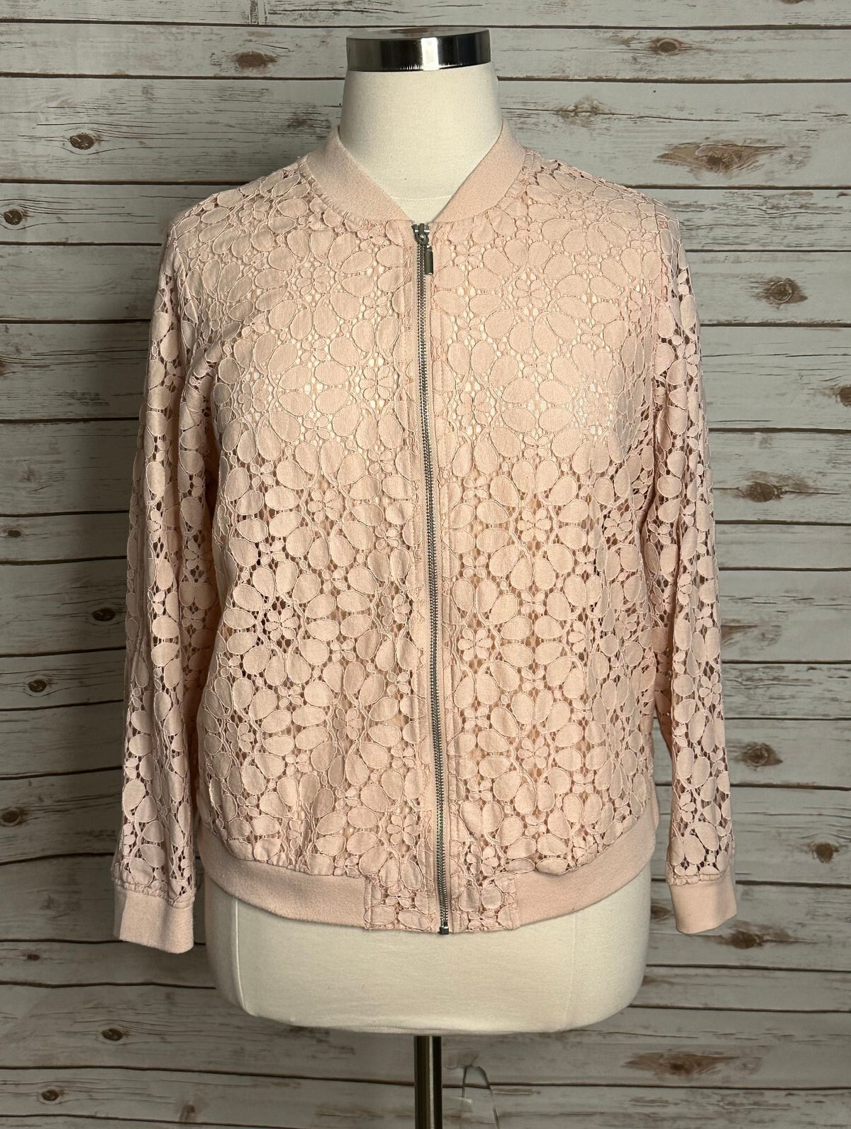 Torrid blush floral lace long sleeve full zip semi-sheer bomber jacket Size 2/2X