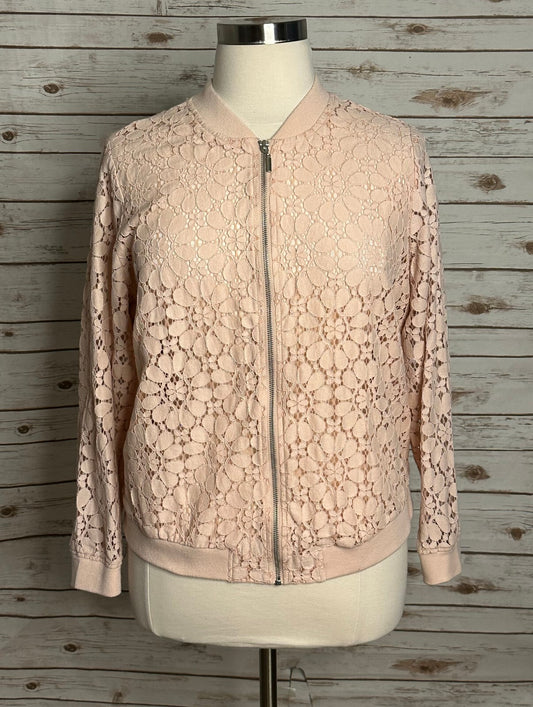 Torrid blush floral lace long sleeve full zip semi-sheer bomber jacket Size 2/2X