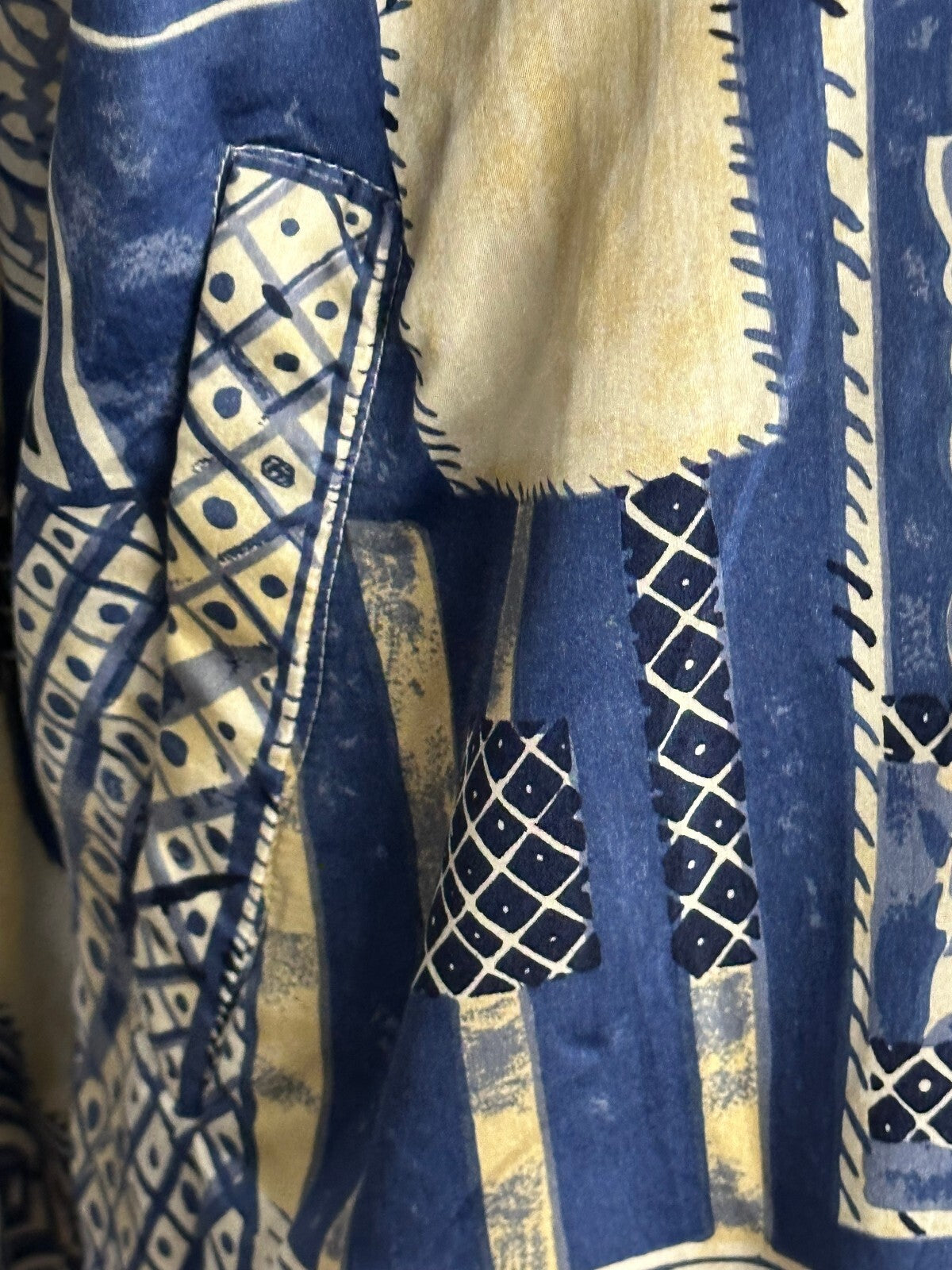 Vintage East West Silks blue white geometric 100% silk bomber-style jacket Large