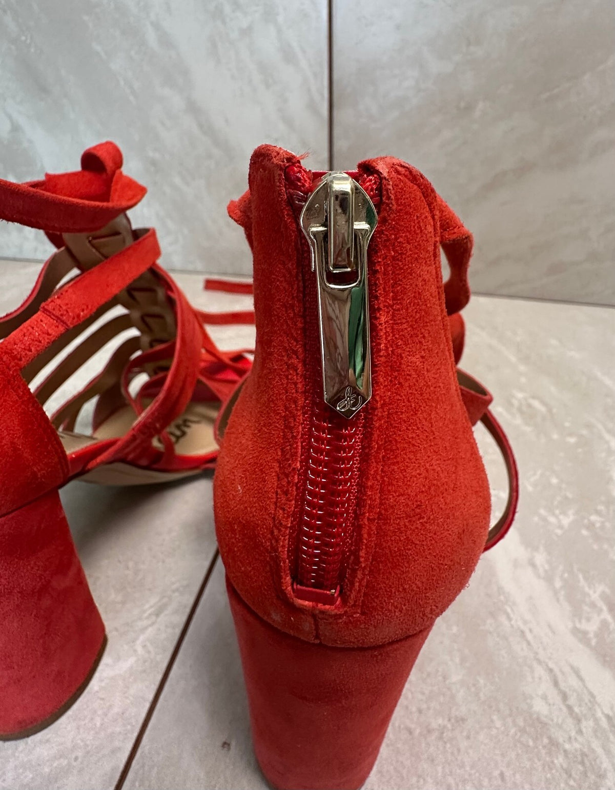 Sam Edelman Yarina red suede strappy caged ankle strap gladiator sandals Size 6