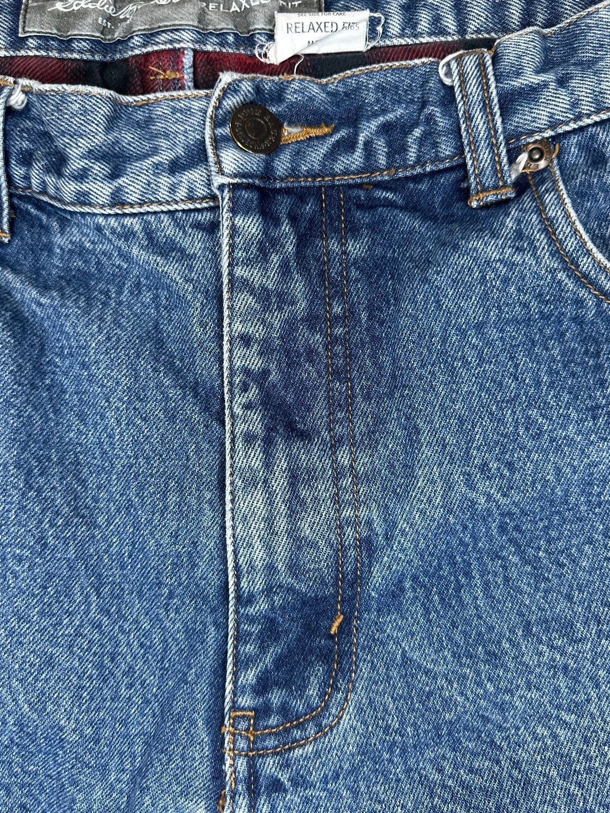 Eddie Bauer Relaxed Fit medium wash straight leg 100% cotton denim jeans 38x30