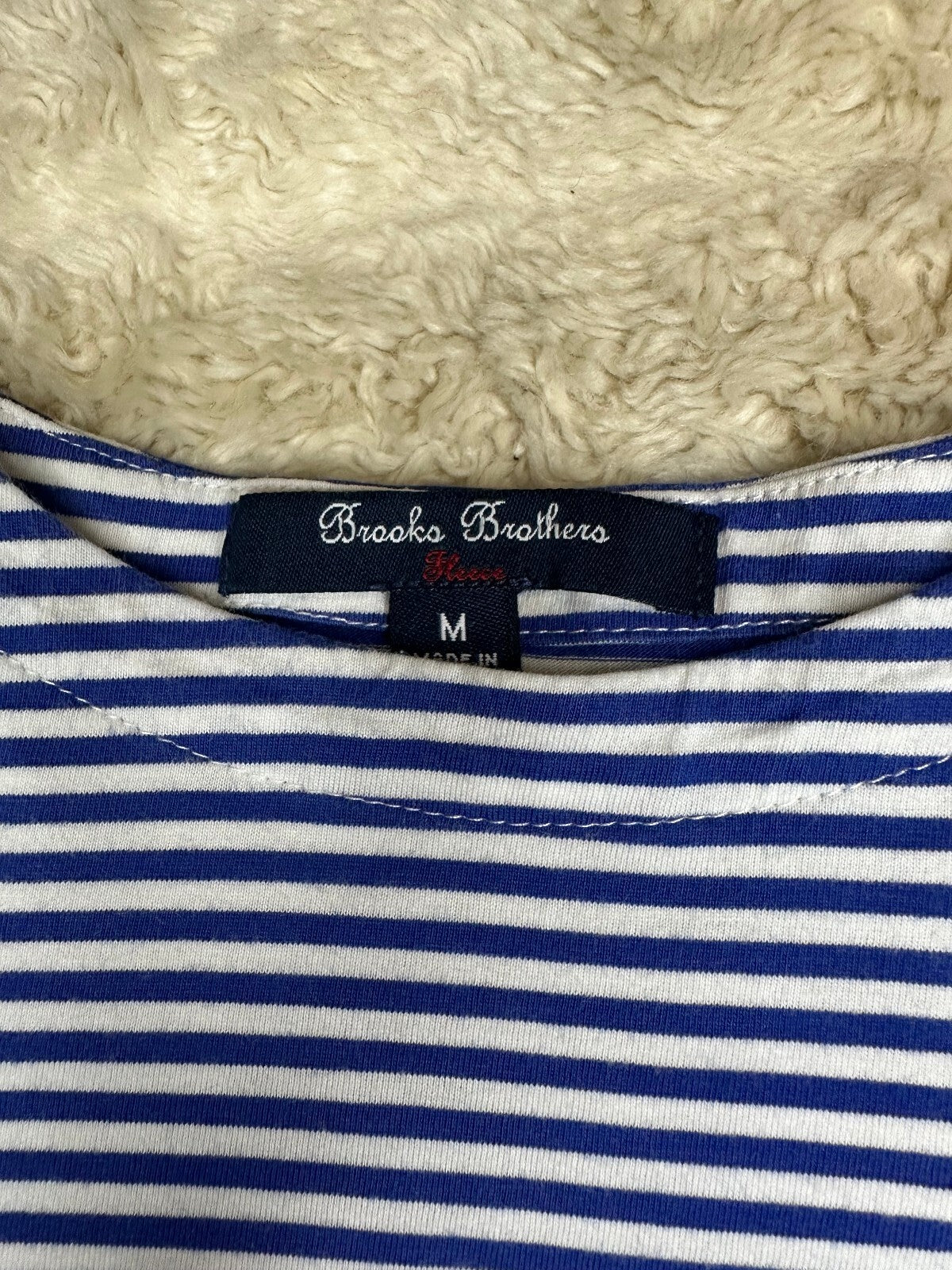 Brooks Brothers Fleece blue white striped long sleeve top Medium preppy nautical