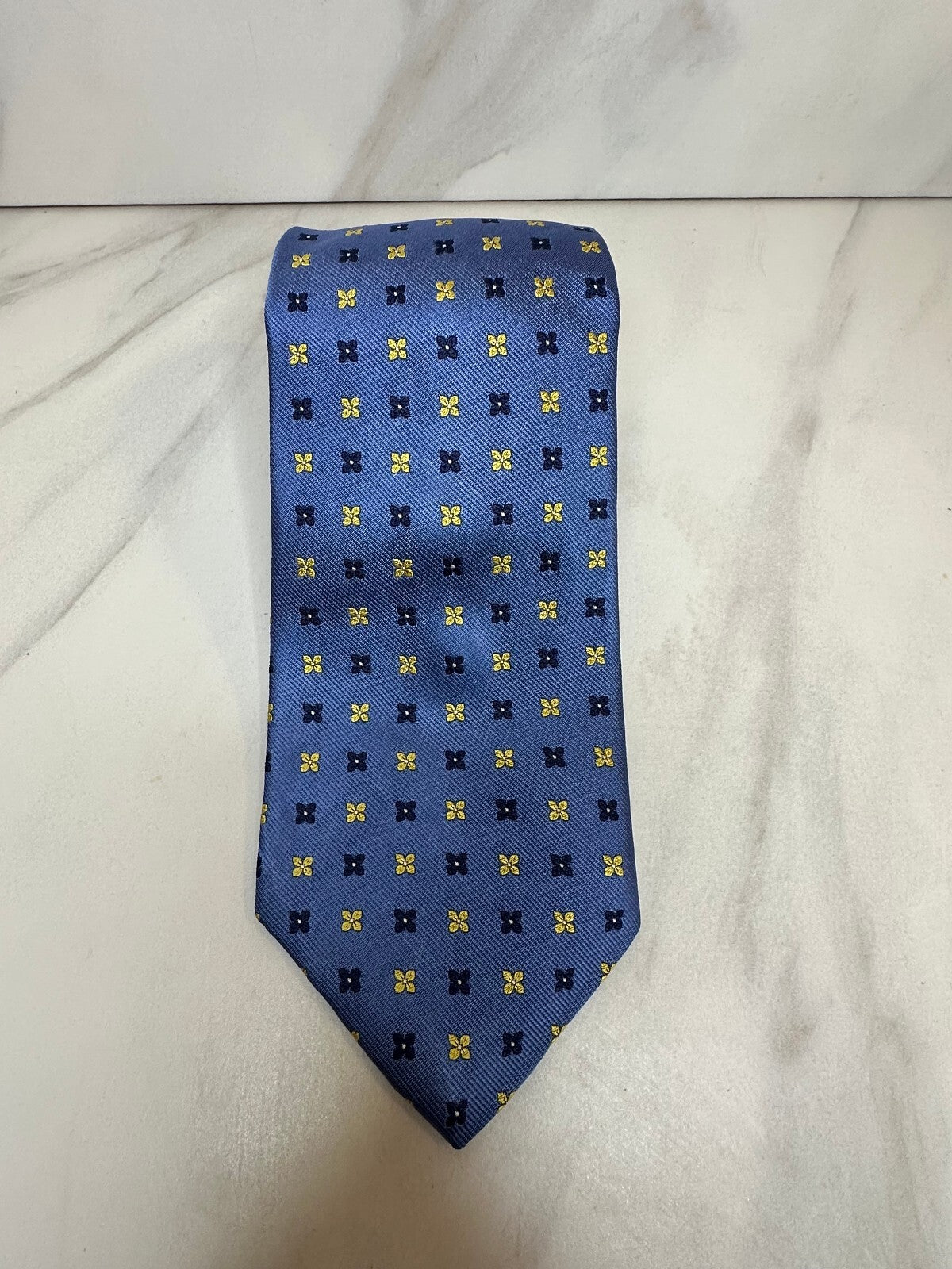 Brooks Brothers Makers light blue navy yellow floral geometric 100% silk tie
