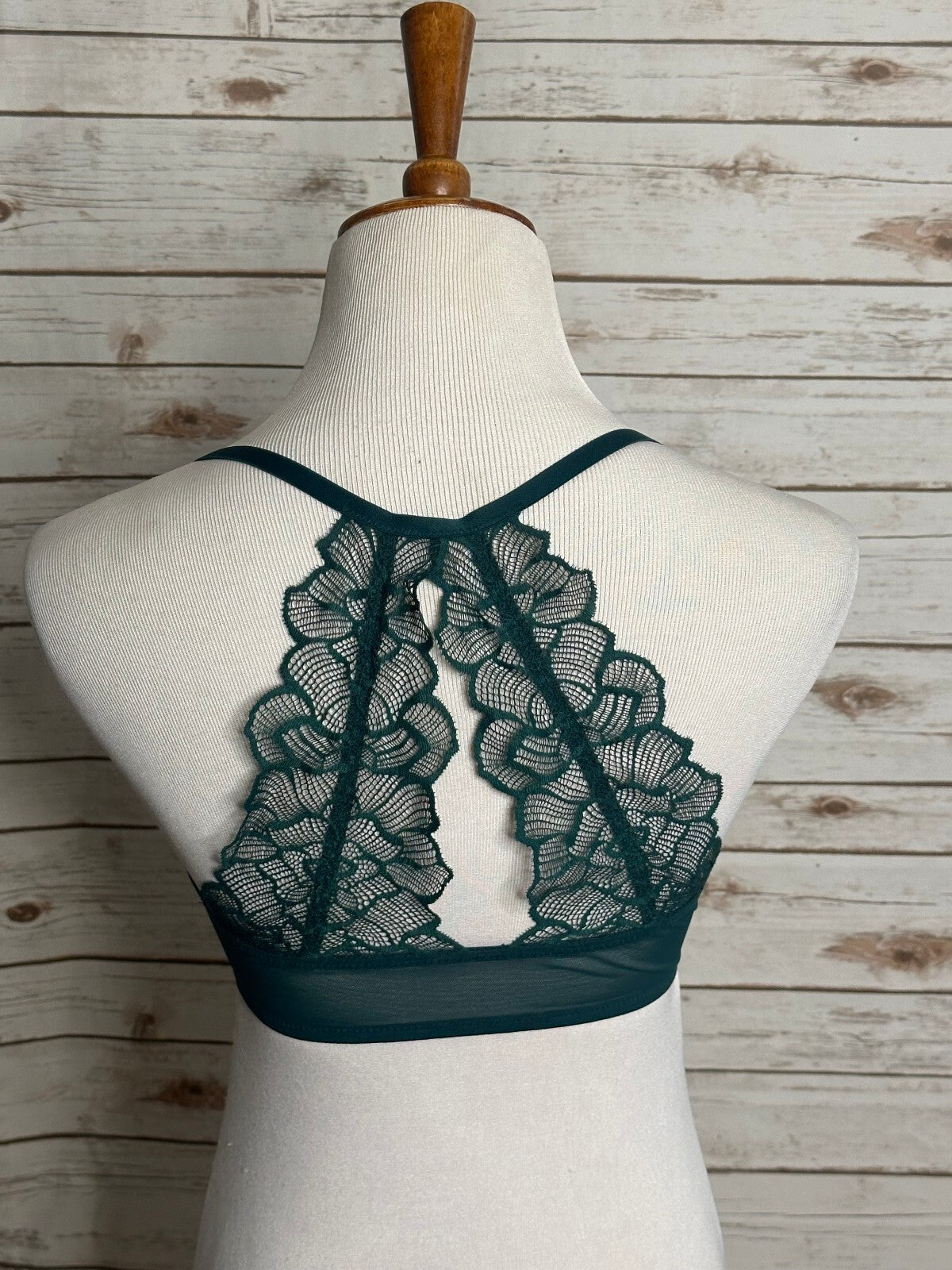 Adore Me green front closure lace racerback plunge push-up bra 32D coquette