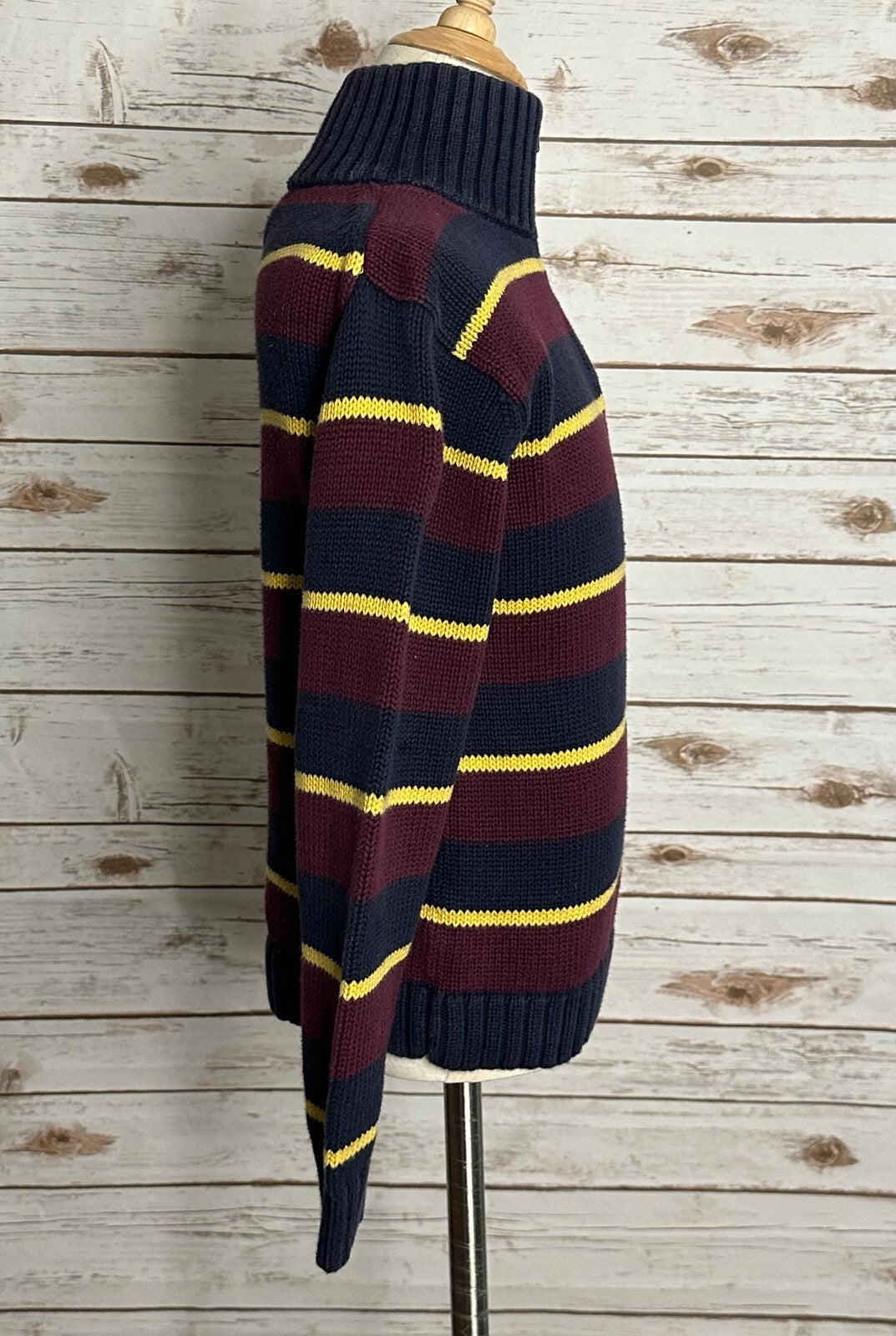 Polo Ralph Lauren burgundy navy yellow stripe cotton quarter zip sweater Size 7