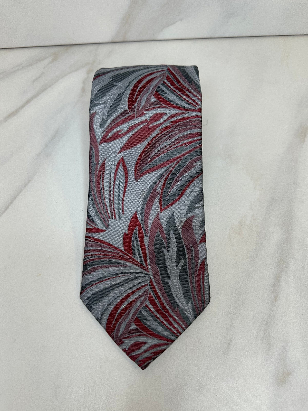 Vintage Paco Rabanne Paris silver burgundy abstract botanical tie old money
