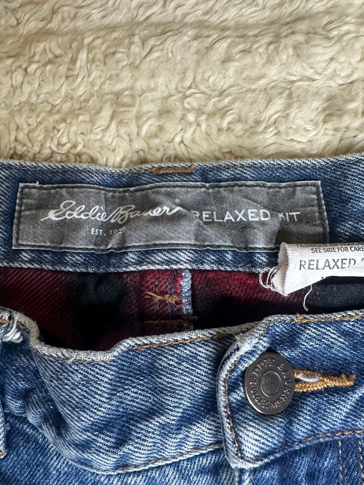 Eddie Bauer Relaxed Fit medium wash straight leg 100% cotton denim jeans 38x30
