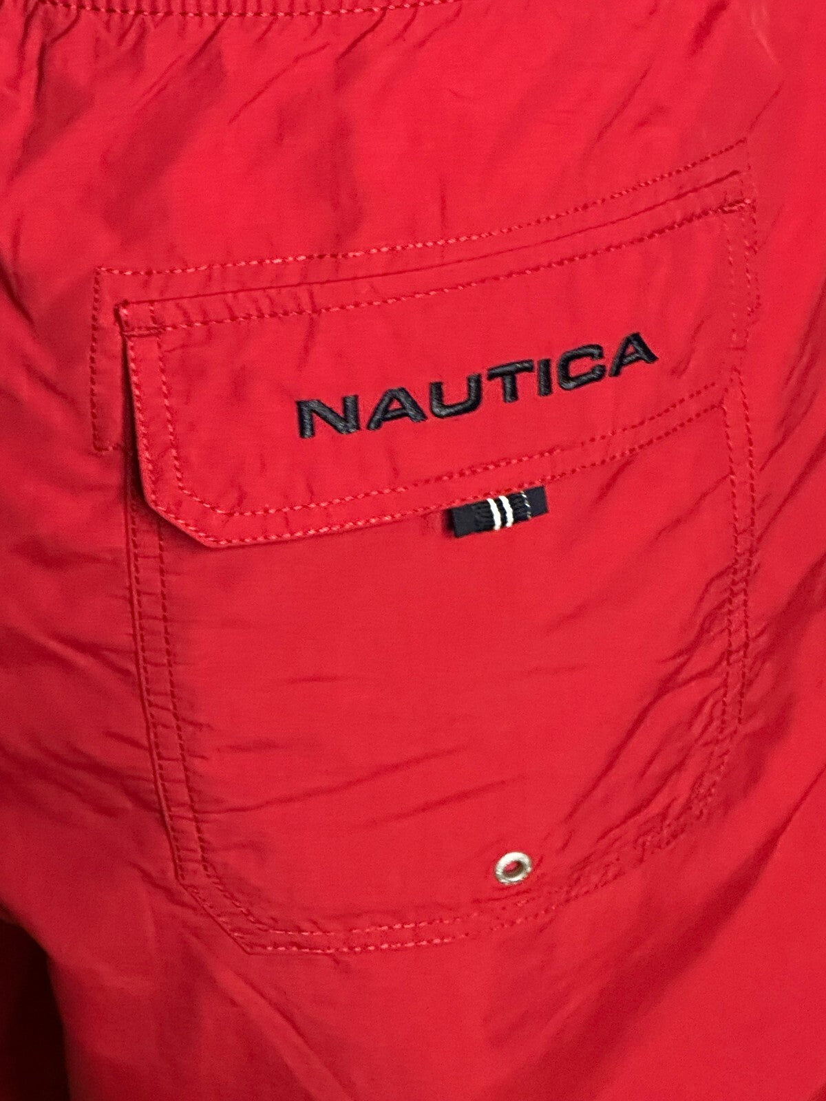 Nautica red navy striped swim trunks/board shorts Size XL preppy 90s Americana