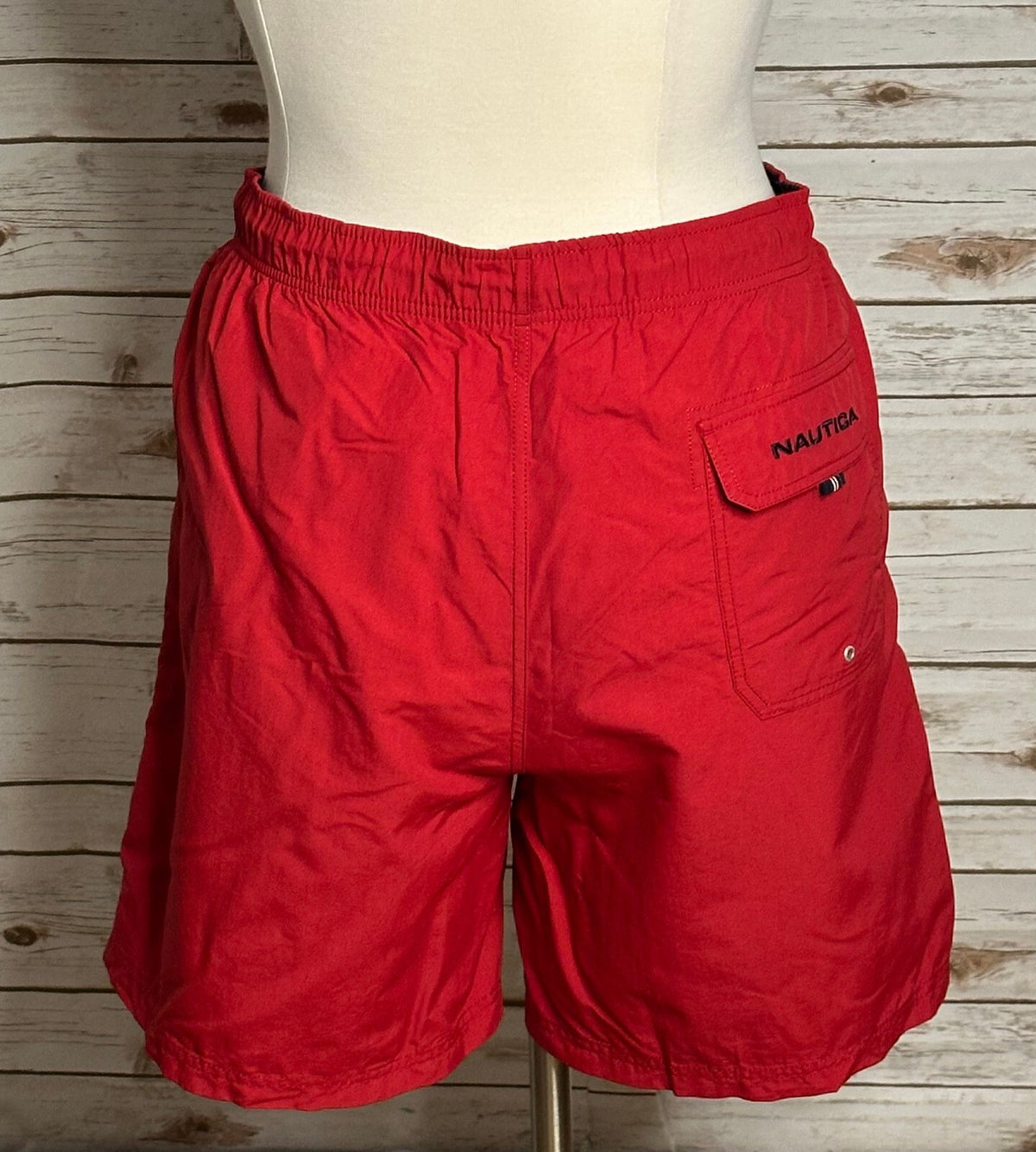 Nautica red navy striped swim trunks/board shorts Size XL preppy 90s Americana