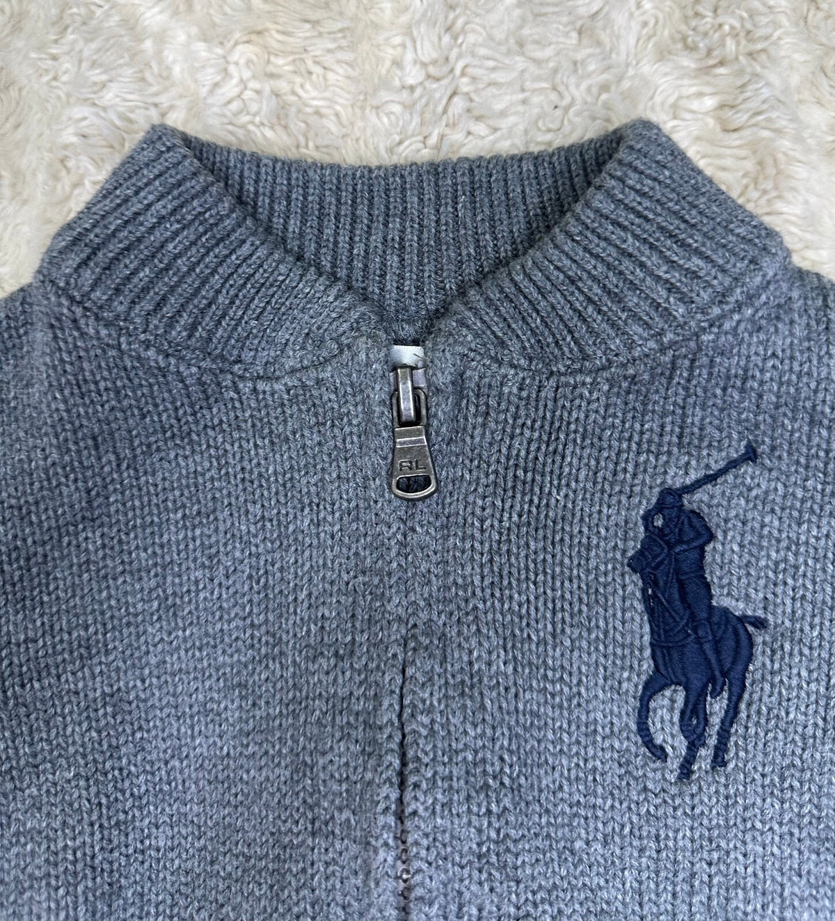 Ralph Lauren Big Pony grey full zip knit cardigan sweater 12M preppy old money