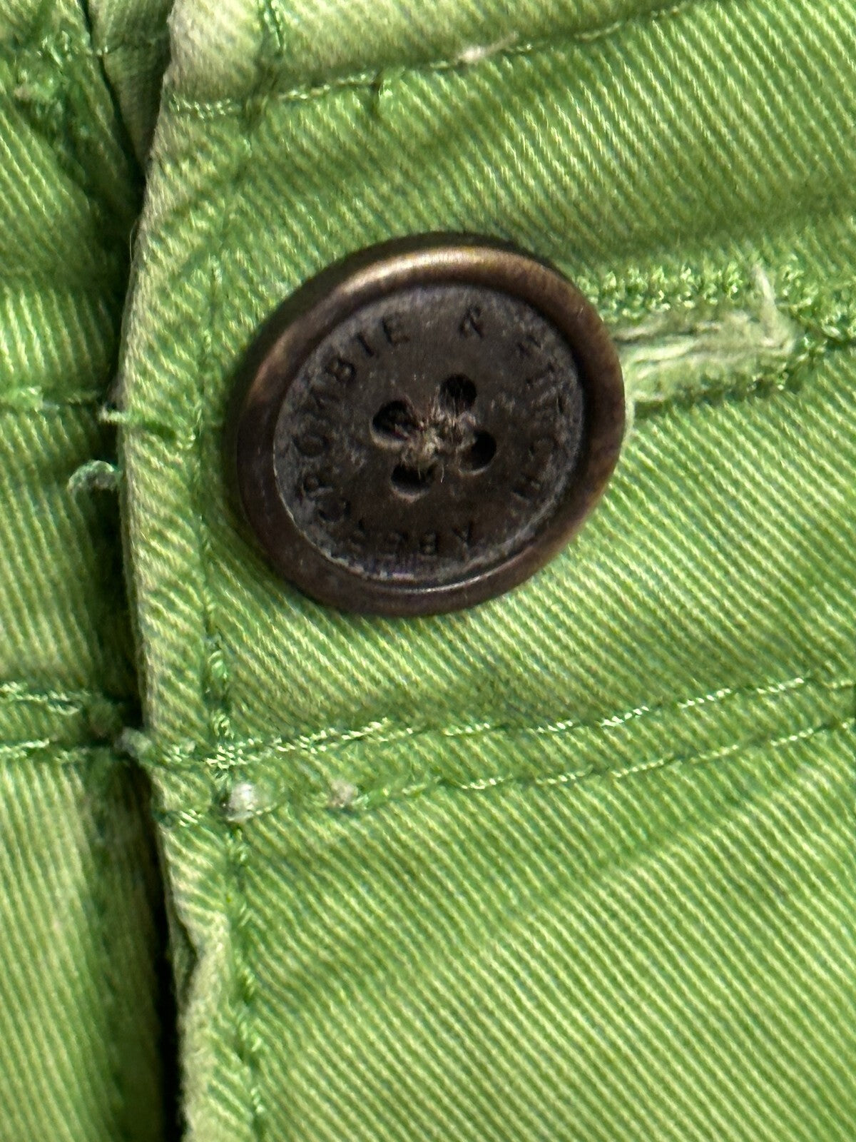 Abercrombie & Fitch green distressed button-fly chino shorts Size 31 Y2K coastal