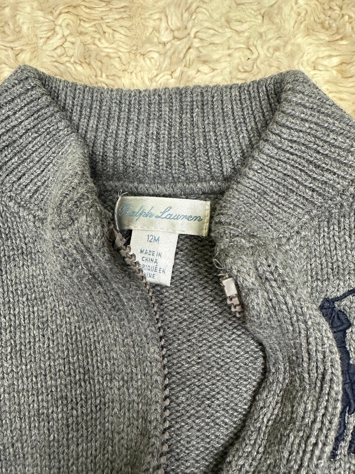 Ralph Lauren Big Pony grey full zip knit cardigan sweater 12M preppy old money