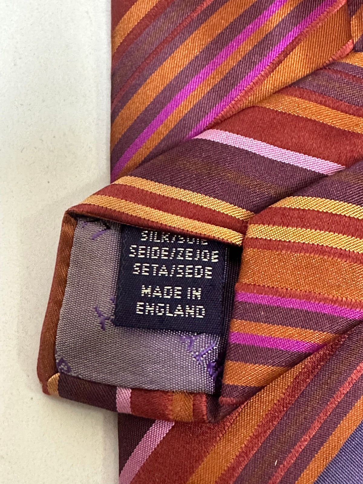 Liberty of London burgundy purple gold striped 100% silk tie made in England