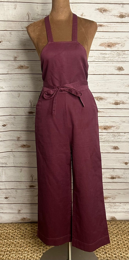 Marine Layer Tess burgundy apron-style sleeveless wide-leg jumpsuit Size 0