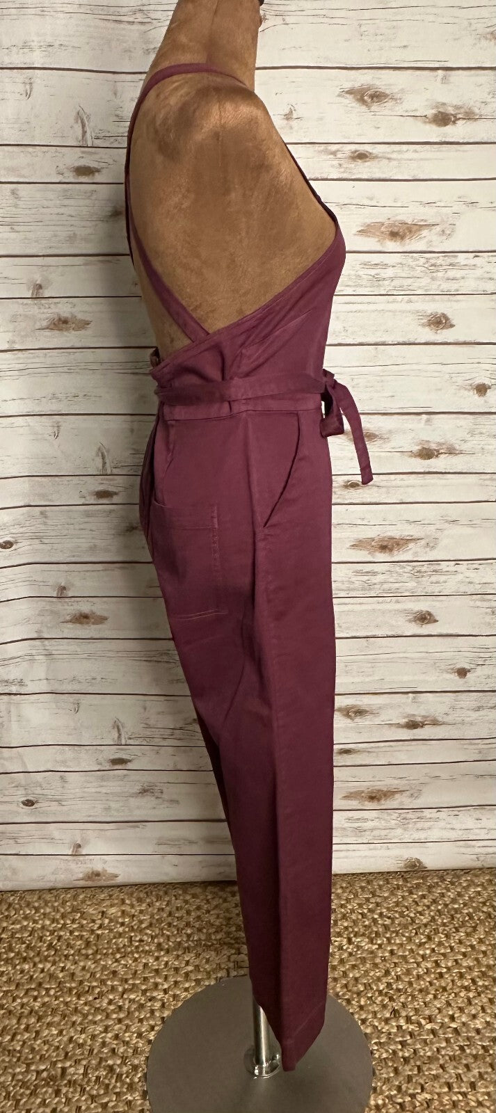 Marine Layer Tess burgundy apron-style sleeveless wide-leg jumpsuit Size 0