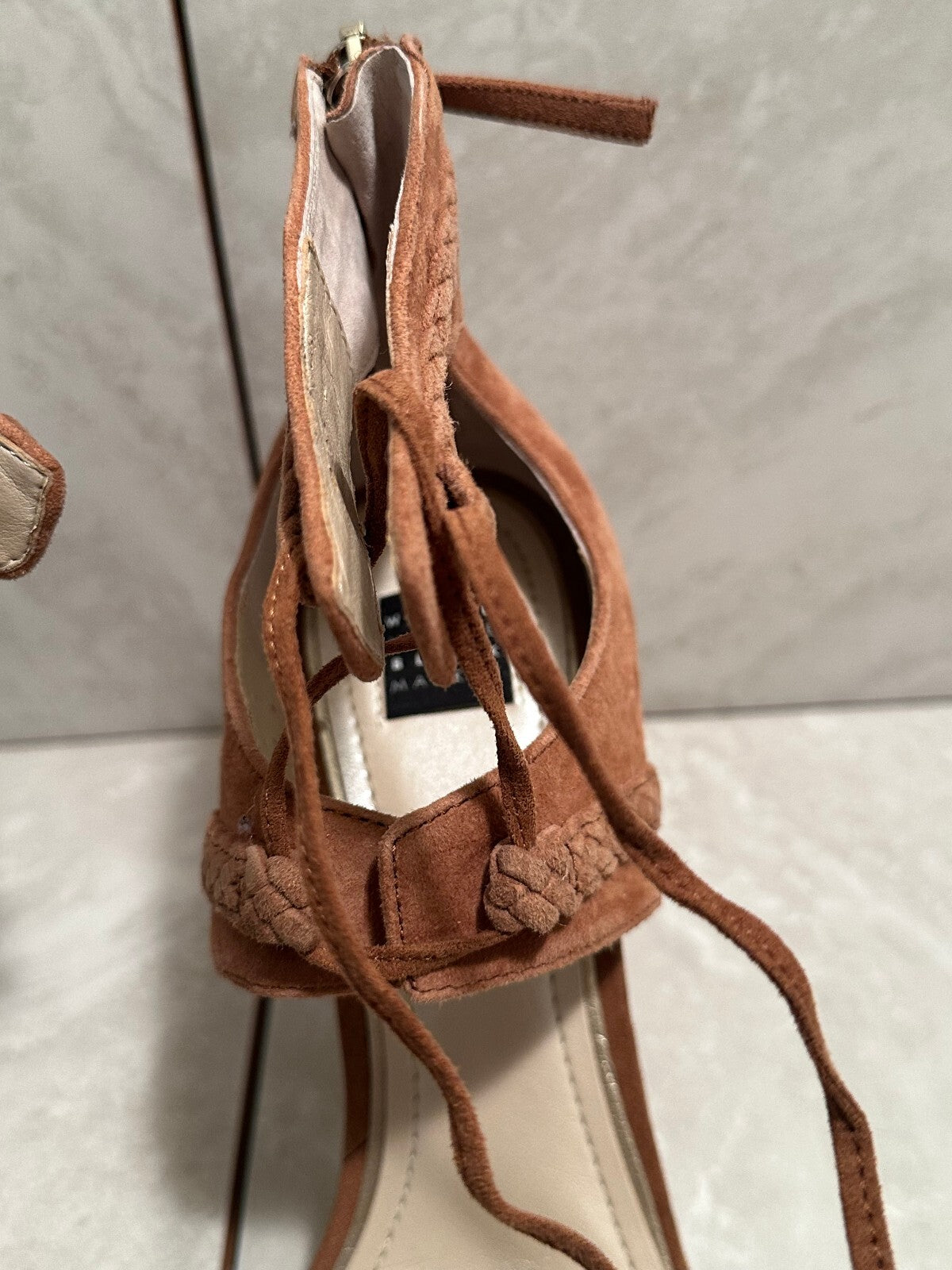 White House Black Market Serenity brown suede lace-up stiletto sandals Size 8M