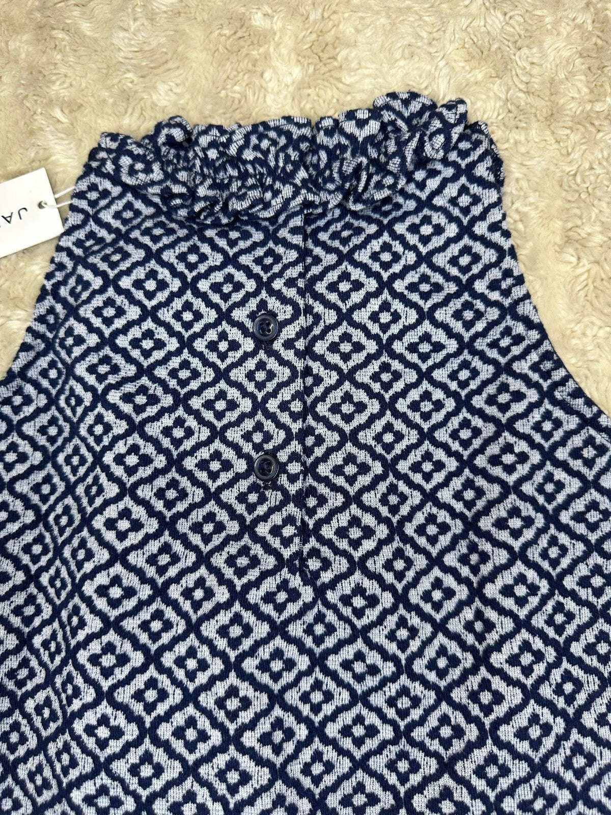 Janie and Jack textured navy blue white geometric floral sleeveless top Size 3