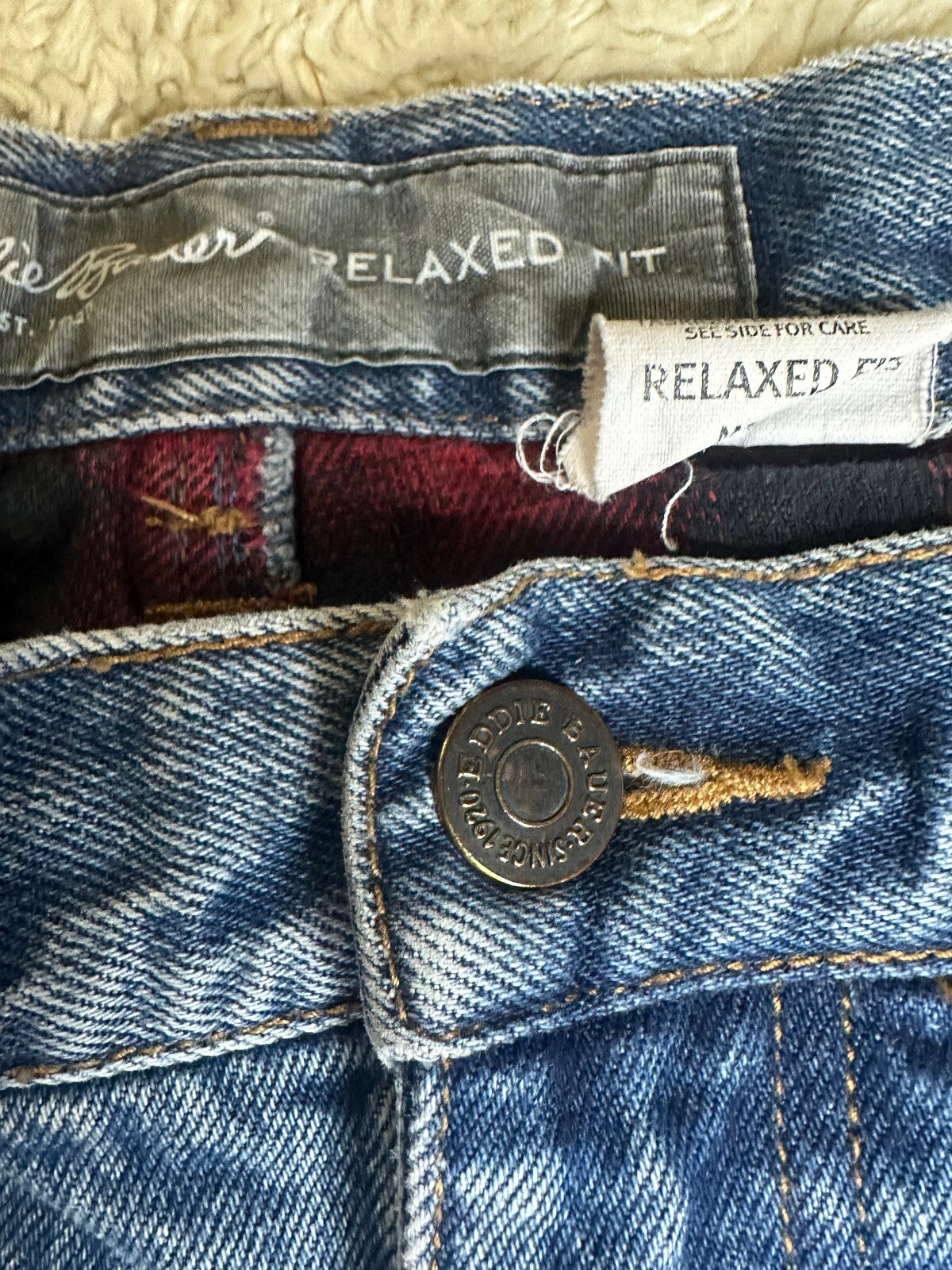 Eddie Bauer Relaxed Fit medium wash straight leg 100% cotton denim jeans 38x30